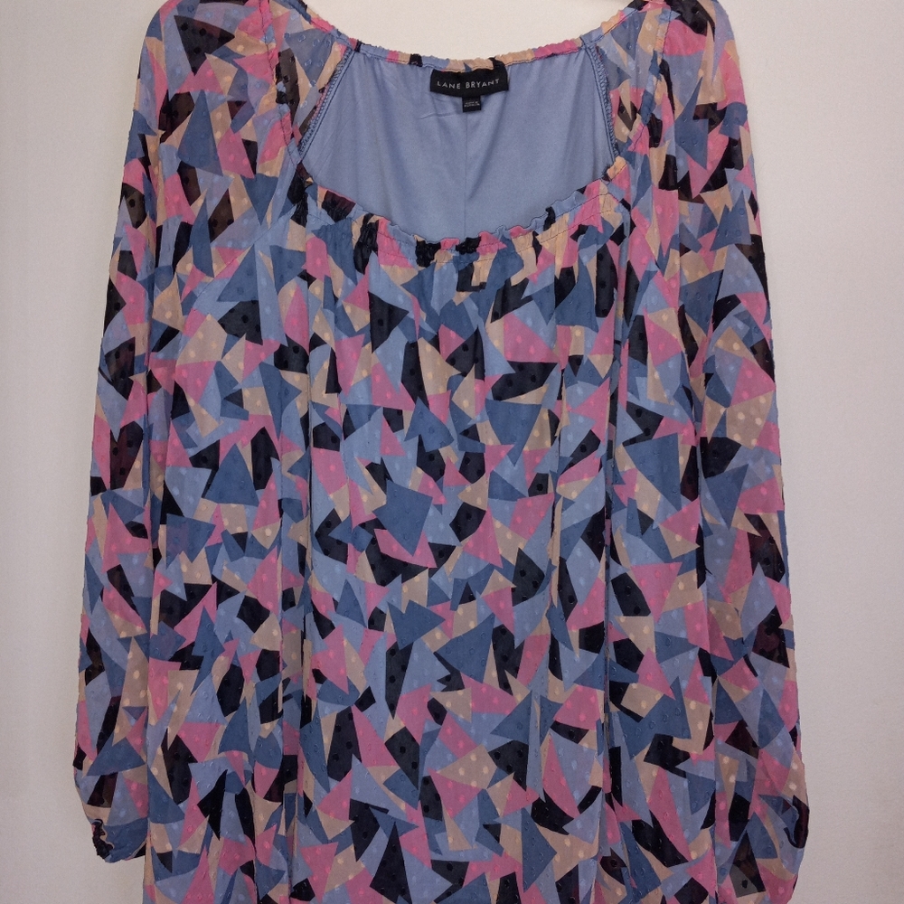 Lane Bryant 22-24 square neck long sleeve pullover geometric design blou…